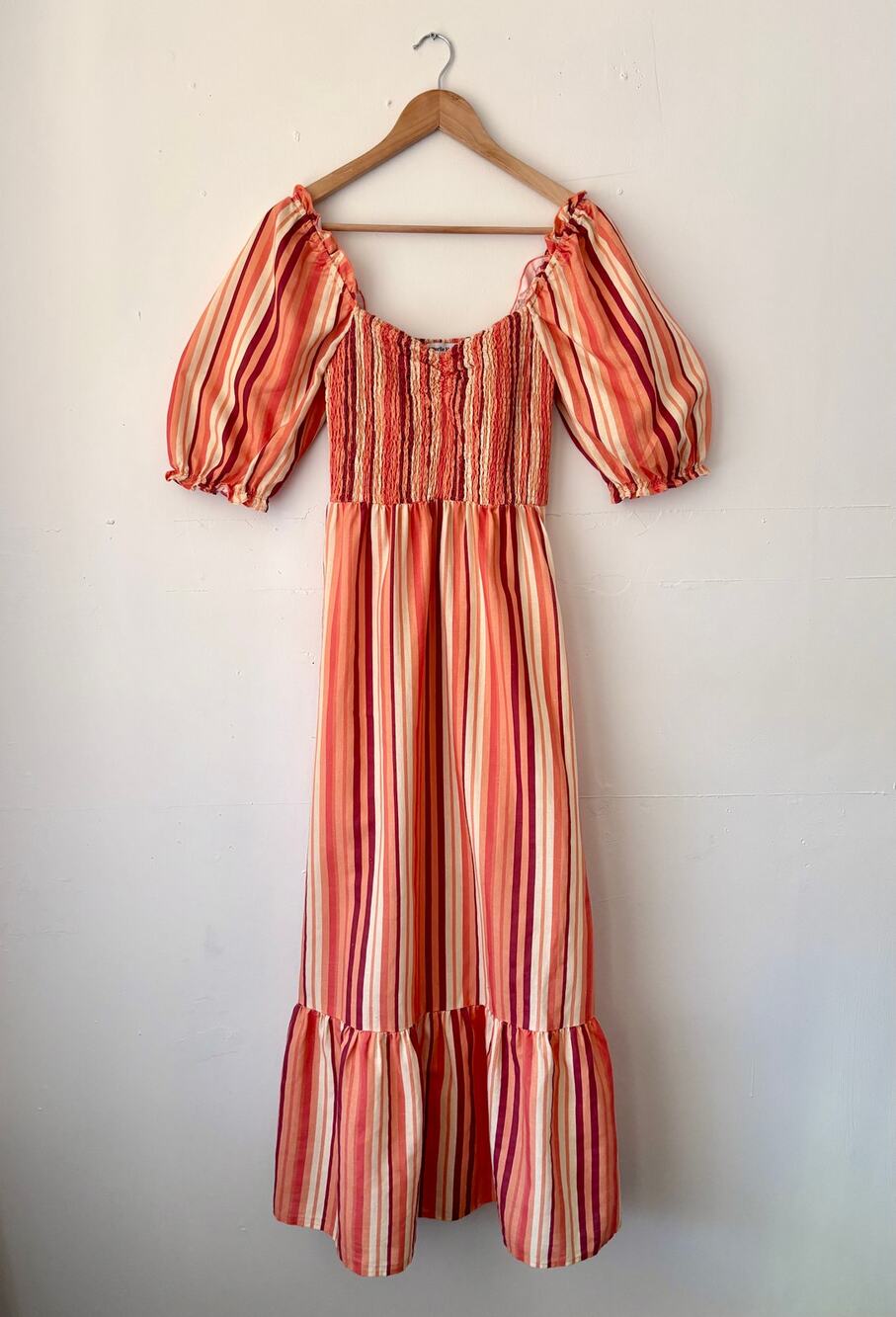 $180 Charlie Holiday Colorful Coastal Stripe Linen Maxi Dress Boho Dopamine- Med
